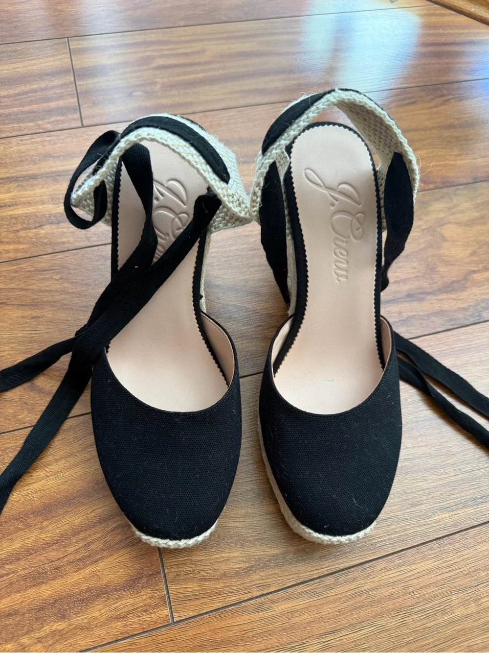 J. Crew Black Canvas Ankle-Tie Espadrille Wedges